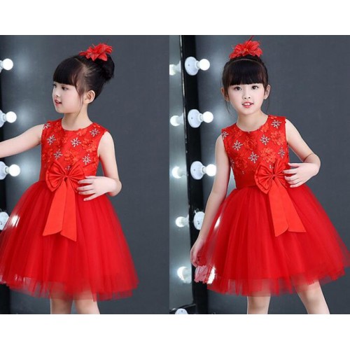 Girls princess jazz dance dress pink white red blue  flower girls priness school performance competition chrous dresses